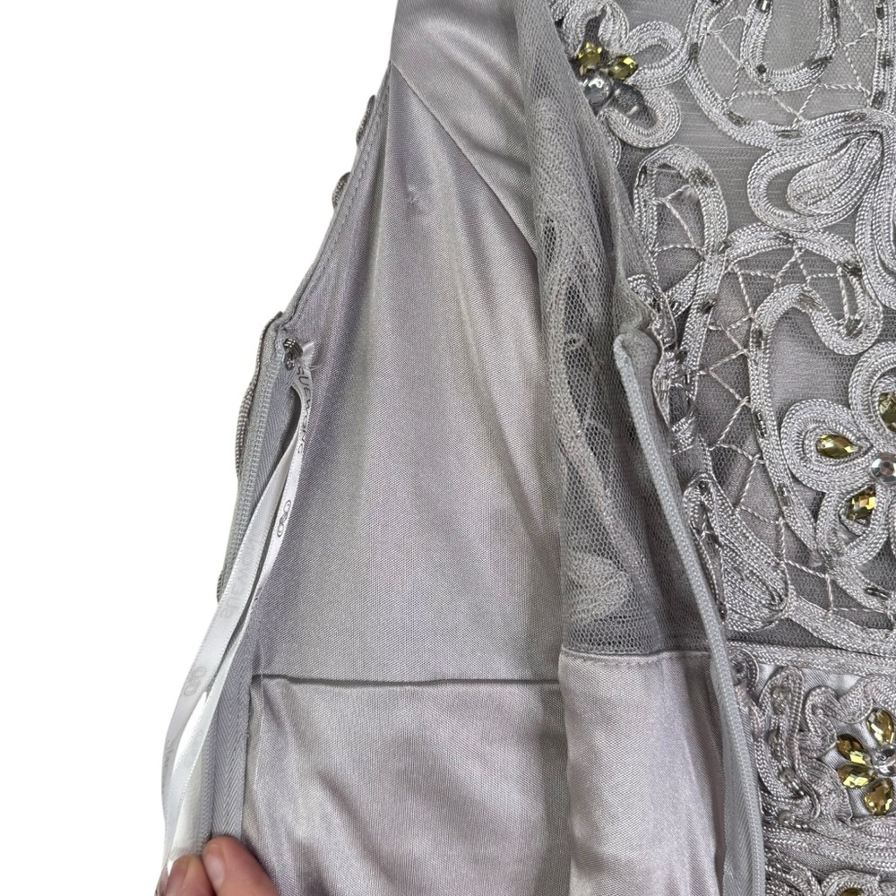 SUE WONG NOCTURNE Silver Embellished Beaded Cocktail Dress Sleeveless Party 0 XS - Picture 8 of 14